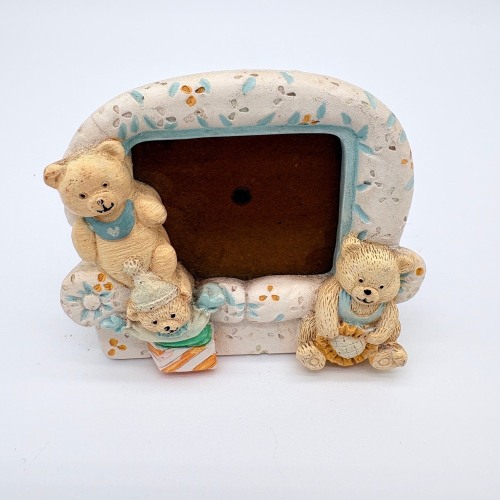 Vintage Teddy Bear Sofa Picture Frame Whimsical Nursery Decor Cottagecore Resin